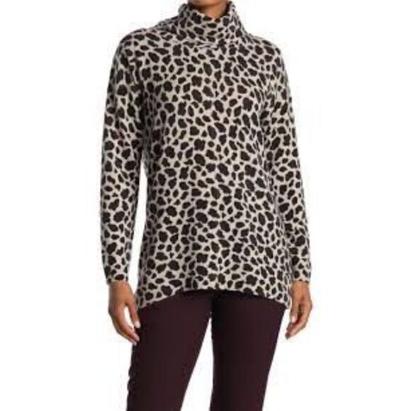 Magaschoni 100% Cashmere Leopard Turtleneck Sweater Sz XL SOFT - Picture 1 of 7